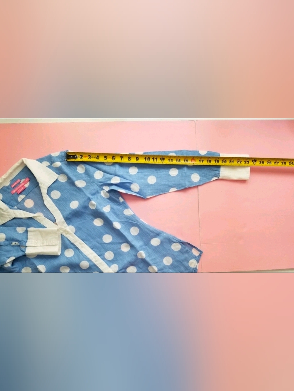 Island Company Linen Button Down Shirt Blouse  Blue/White Polka Dot Size  XS - Picture 9 of 14